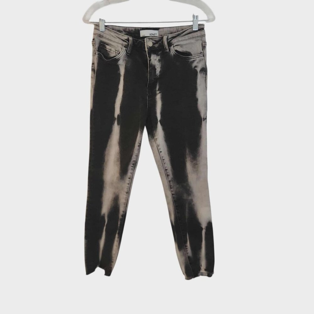 VERVET Black Tie Dye Jeans Hailey High Rise Raw Hem Skinny Denim Size 28 (28x27)